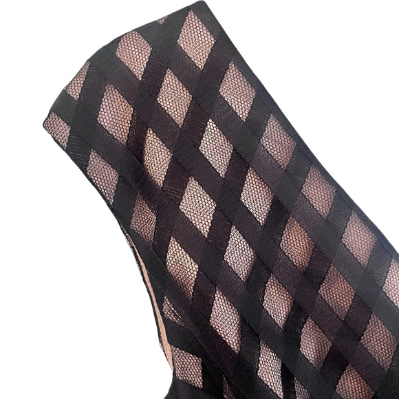 Adrianna Papell Black Mesh Panel Faux Wrap Tiered Cocktail Dress 4 - Picture 5 of 11